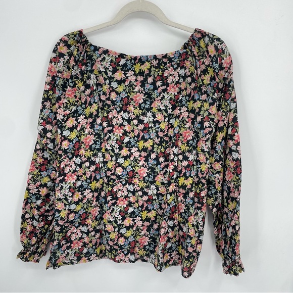 Swirl Floral Boho peasant Balloon Sleeve Blouse Sz M tie neck tassels - Picture 4 of 6
